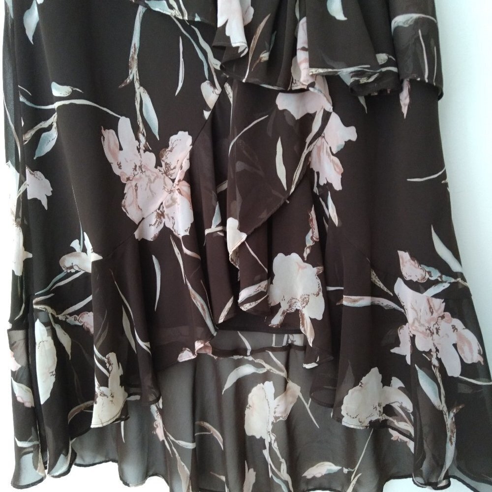 Chaps Brown Floral High Low Skirt - Picture 4 of 6